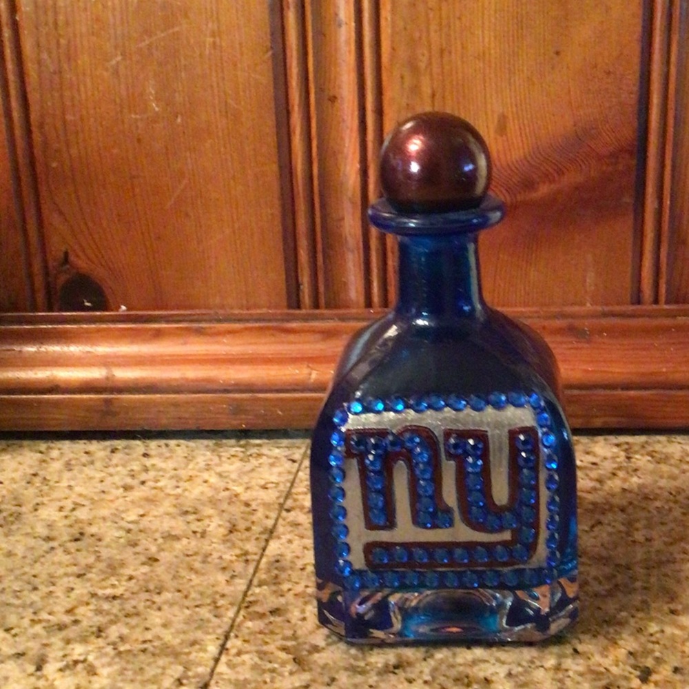 Patron platinum hand painted NY Giants bottle